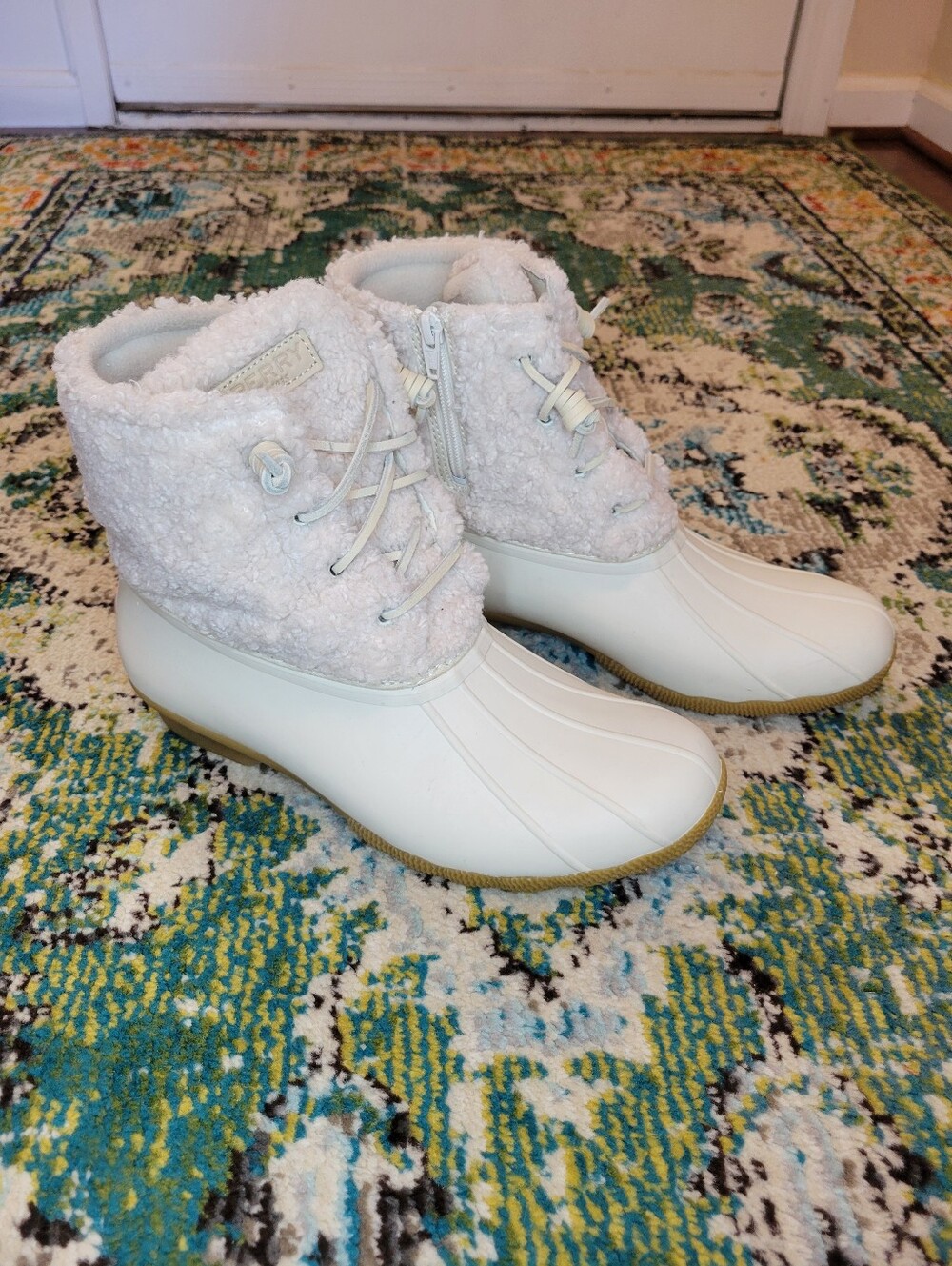 Sperry Saltwater White Sherpa Waterproof Rain/Snow Boots,‎ Size Womens 10